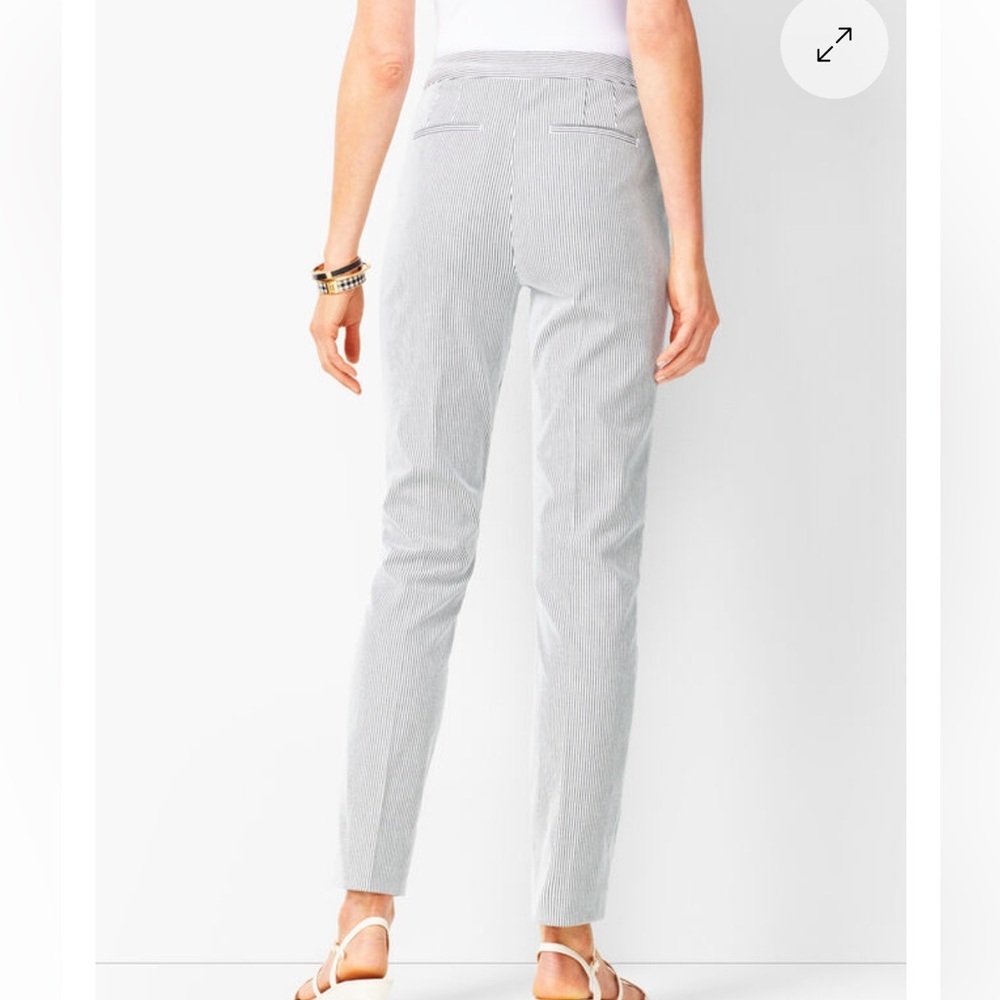 Talbots Chatham Seersucker Navy White Ankle Pants Sz 10 - Picture 2 of 10
